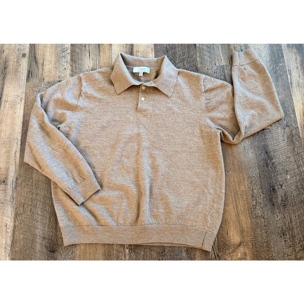 Turnbury Brown Merino Wool Polo Sweater XL Fits L Classic Preppy